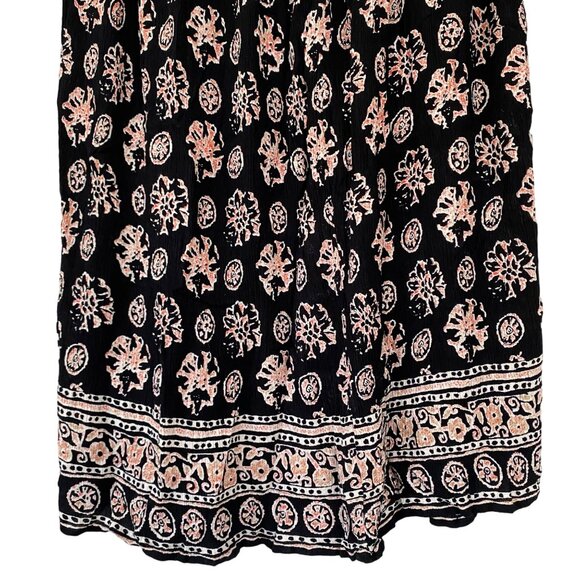 Vintage Liz Baker Essential Black Patterned Gypsy Pleated Maxi Skirt Size M - Picture 8 of 8